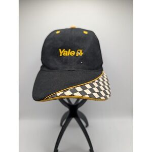 Vintage Yale Forklifts Hat Black Yellow Checkered Brim Strapback Cap Mens